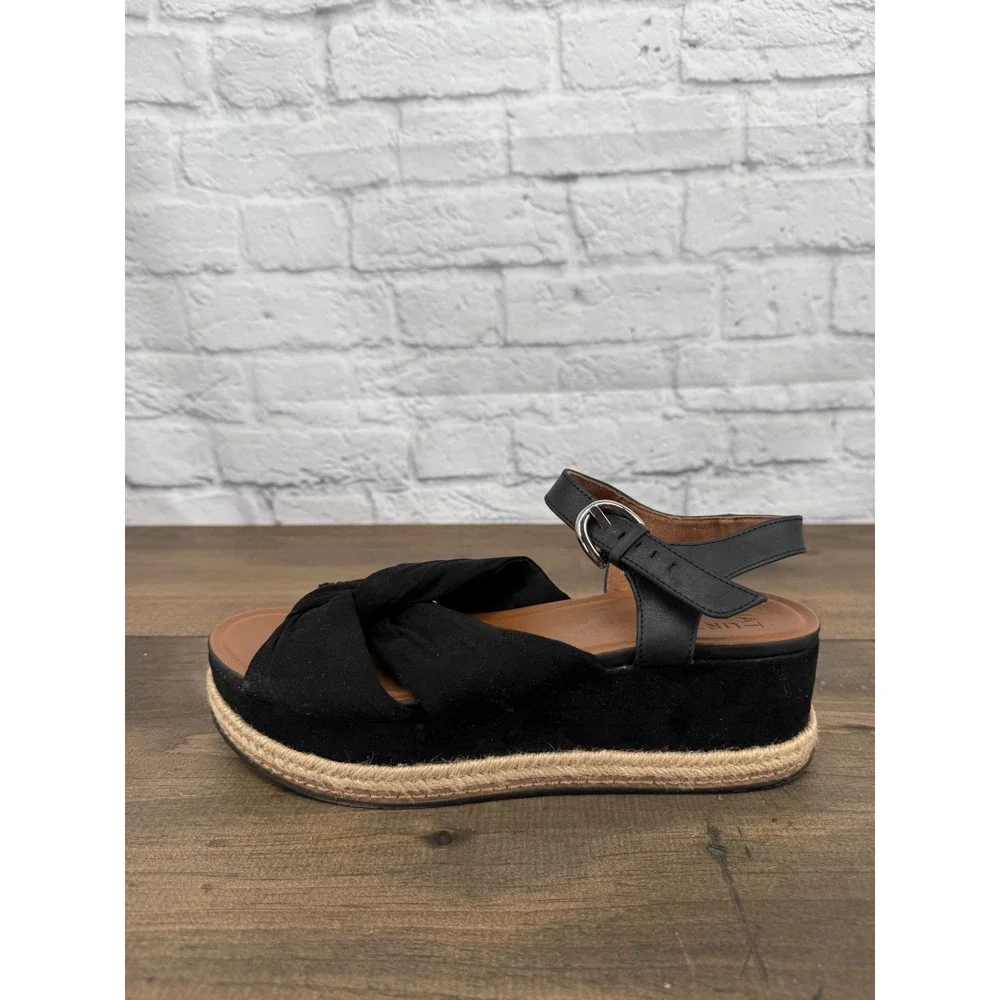 Naturalizer Berry Black Espadrille Platform Sandals Size 10 Beachy Boho Coastal